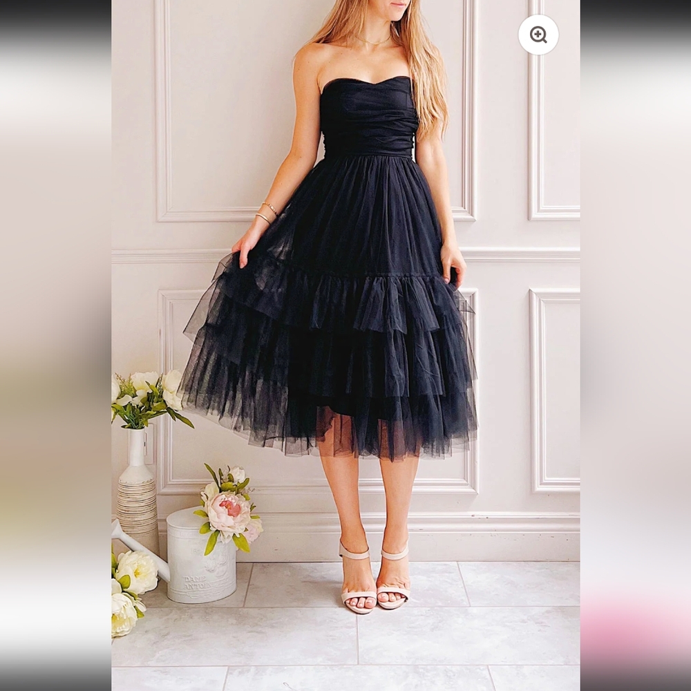1861 black midi tulle strapless dress WITH TAGS (read description)***